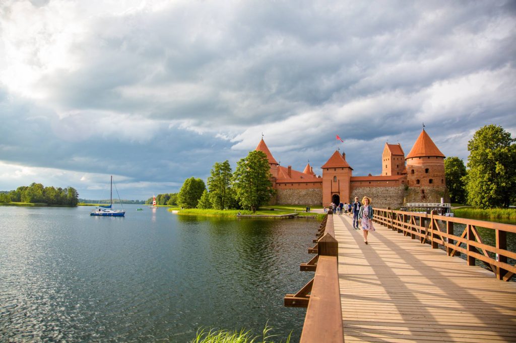 View over a bridge at Trakai castle while on a tour from Riga to Vilnius 